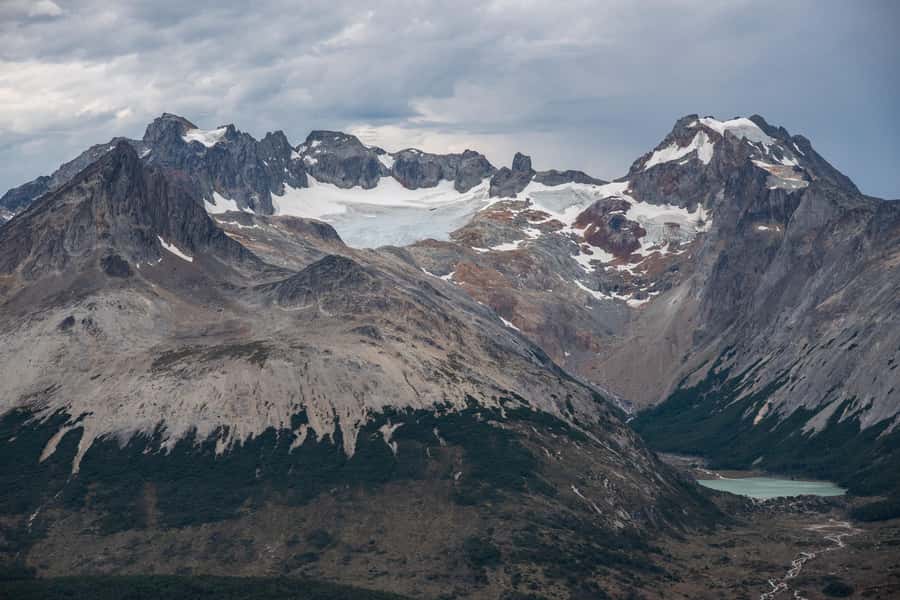 Emerald Lagoon Helicopter seeing - Crossing Ushuaia Bay toward Mount Olivia